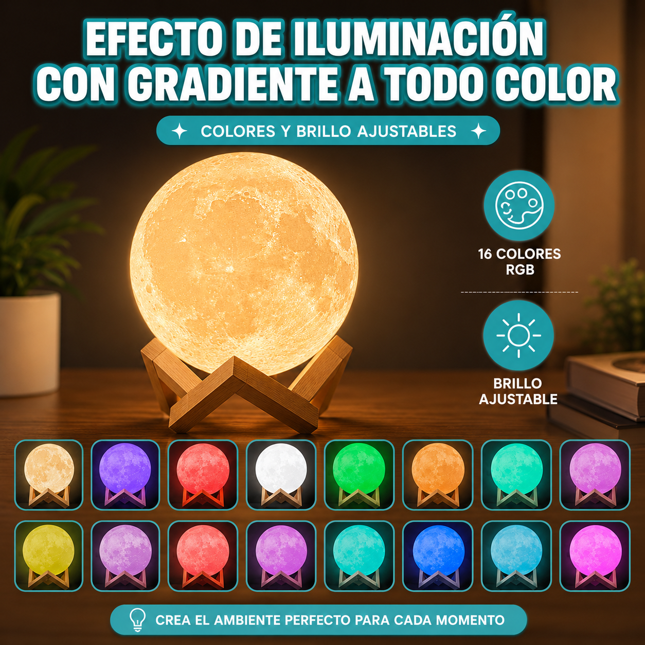 Lámpara Luna 3D Relajante RGB