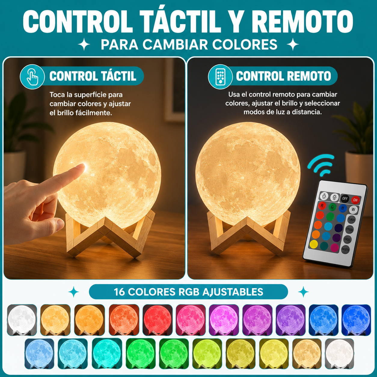 Lámpara Luna 3D Relajante RGB