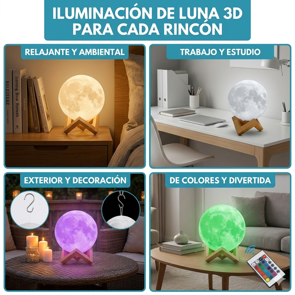 Lámpara Luna 3D Relajante RGB